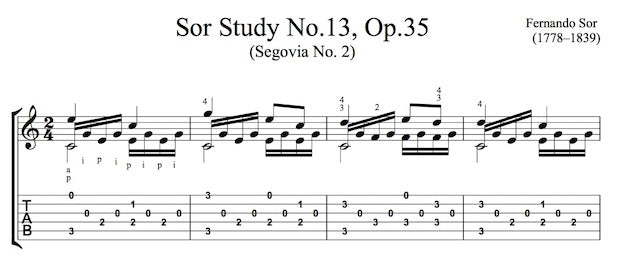 Study No.13, Op.35 by Sor (Tab Sample)