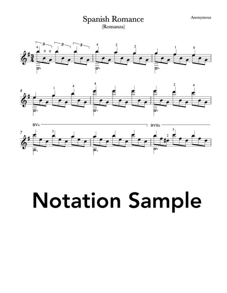Spanish Romance for Guitar - Sheet Music Sample
