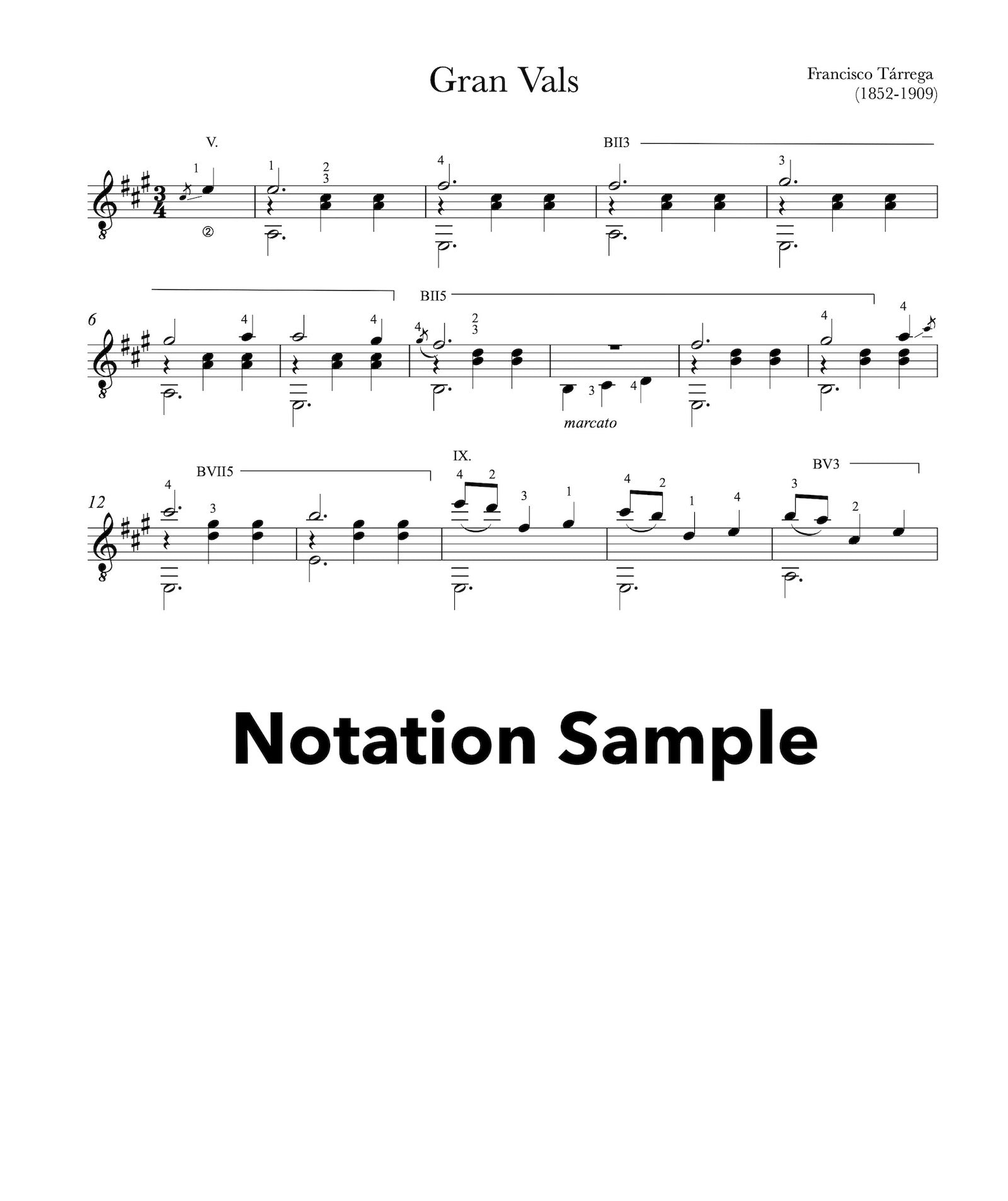 Gran Vals by Tarrega - Notation Sample