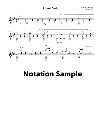 Gran Vals by Tarrega - Notation Sample