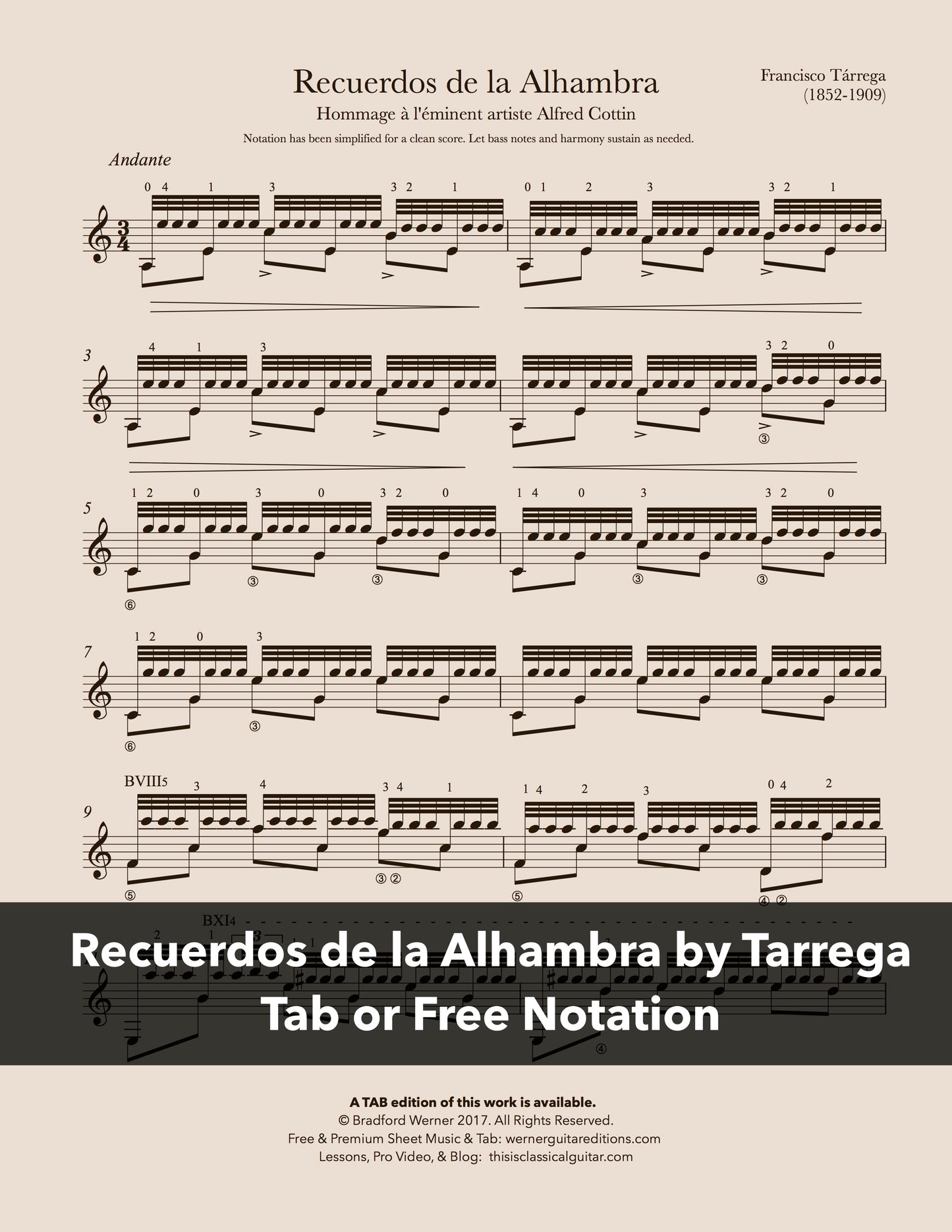 Recuerdos de la Alhambra by Tarrega (Free PDF)