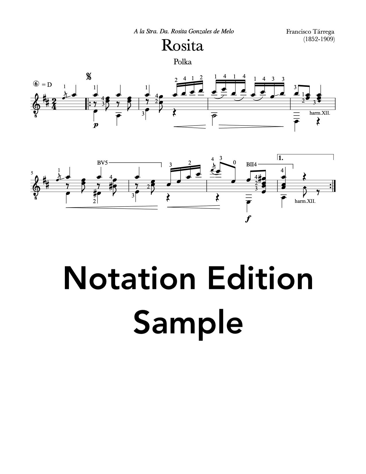 Rosita (Polka) by Tárrega (Notation Sample)