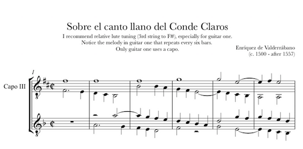 Sobre el canto llano del Conde Claros by Valderrábano - Guitar Duet (PDF)