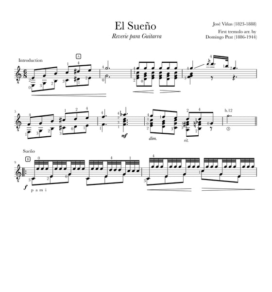 El Sueño (Reverie para Guitarra) for Guitar by José Viñas (Notes)