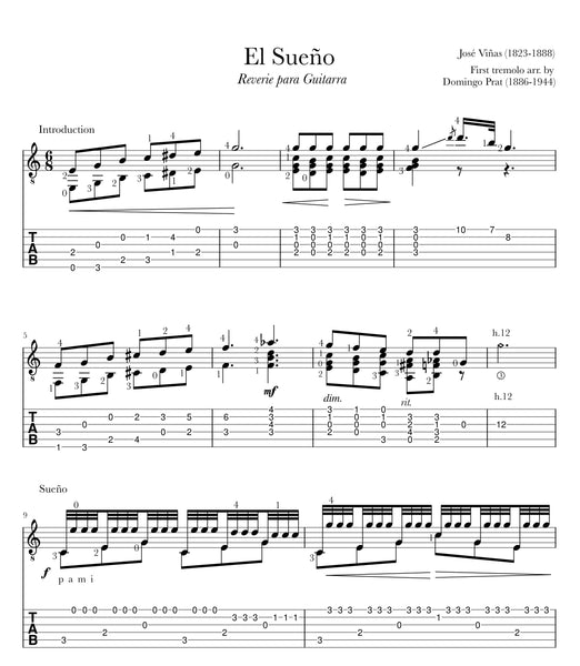 El Sueño (Reverie para Guitarra) for Guitar by José Viñas (TAB)