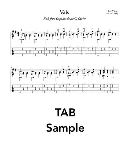 Vals, No.2, Op.40 by Vinas (PDF Sheet Music) - Tab Sample