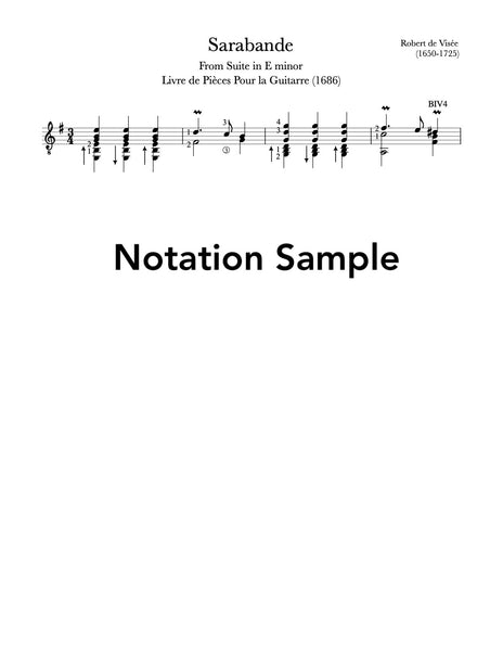 Sarabande in E Minor by Robert de Visée - Notation Sample