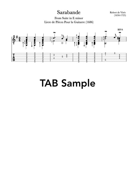 Sarabande in E Minor by Robert de Visée - Tab Sample