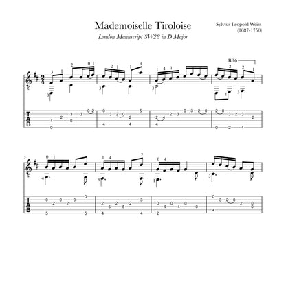 Mademoiselle Tiroloise by Weiss for Guitar (Tab Sample)